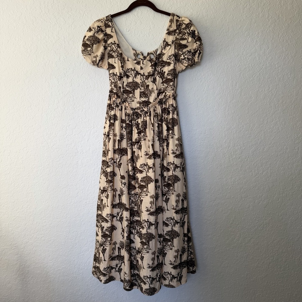 Tuckernuck Hyacinth House Midi Dress XXS 2XS Brown Corset Cottagecore FLAWS READ